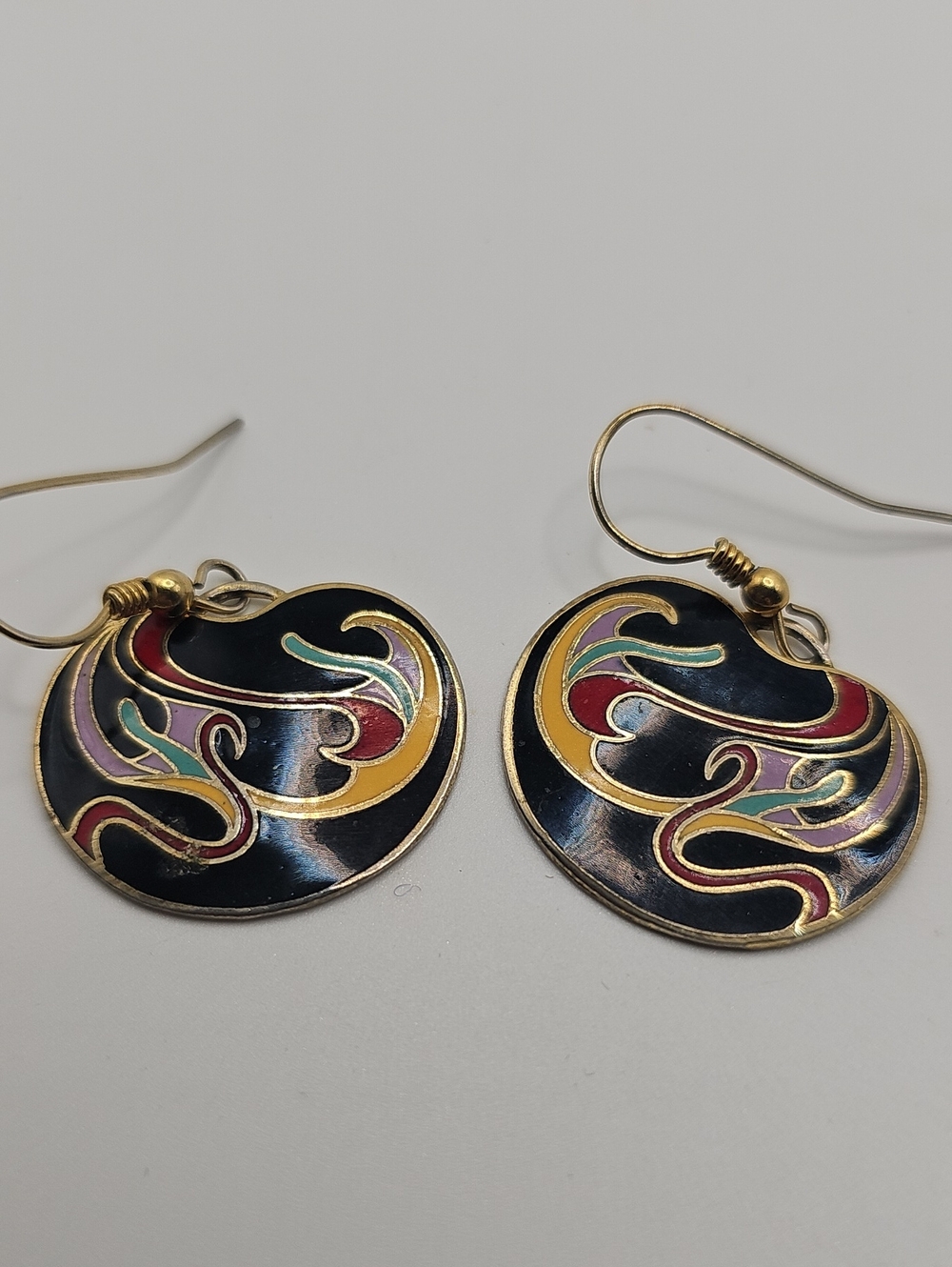 Vintage Cloisonne Enamel Earings By MEOW..1980-1990